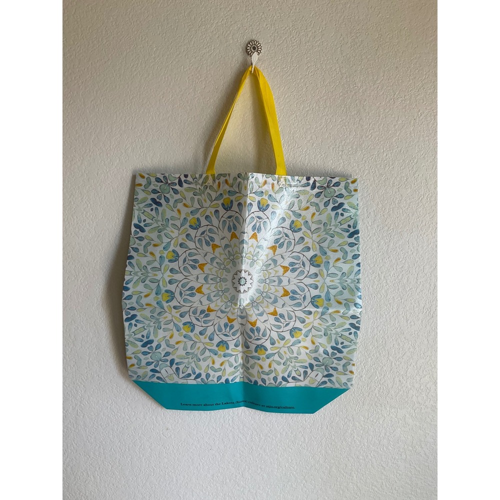 St Josephs Indian School Lakota Sioux Floral Mandala Reusable Tote Bag Blue Teal
